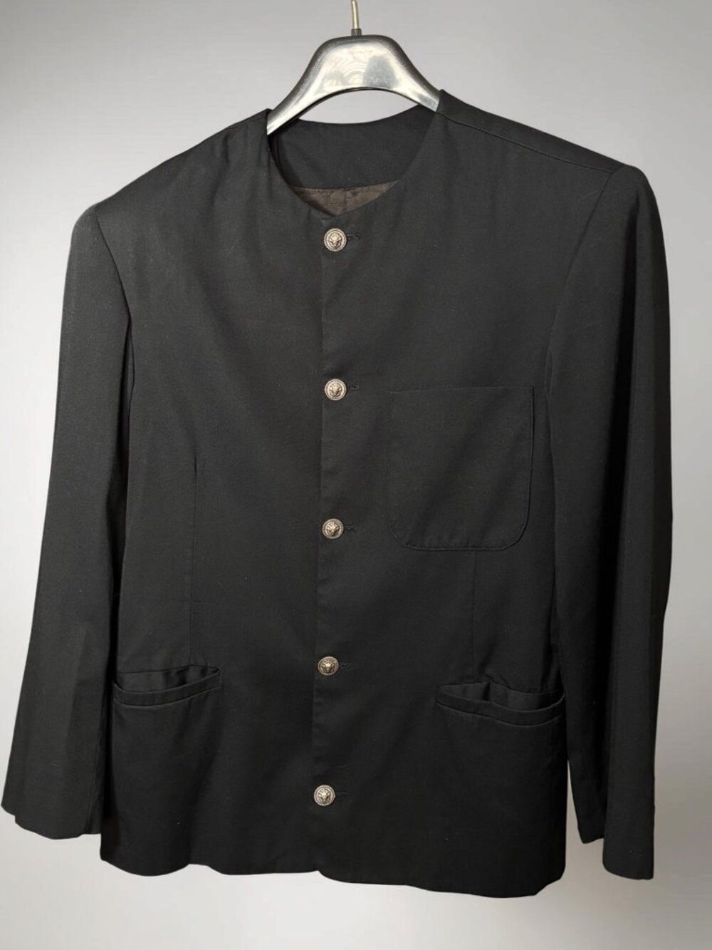 International Male Black Mandarin Collar Button-Front Blazer With Pockets Small